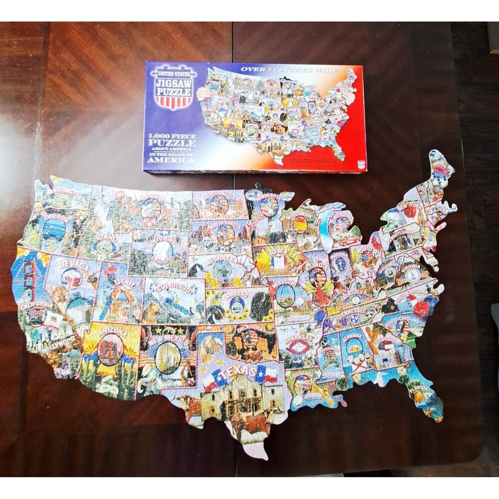 Road Trip America Jigsaw Puzzle United States Shaped 1000 Piece Made in USA